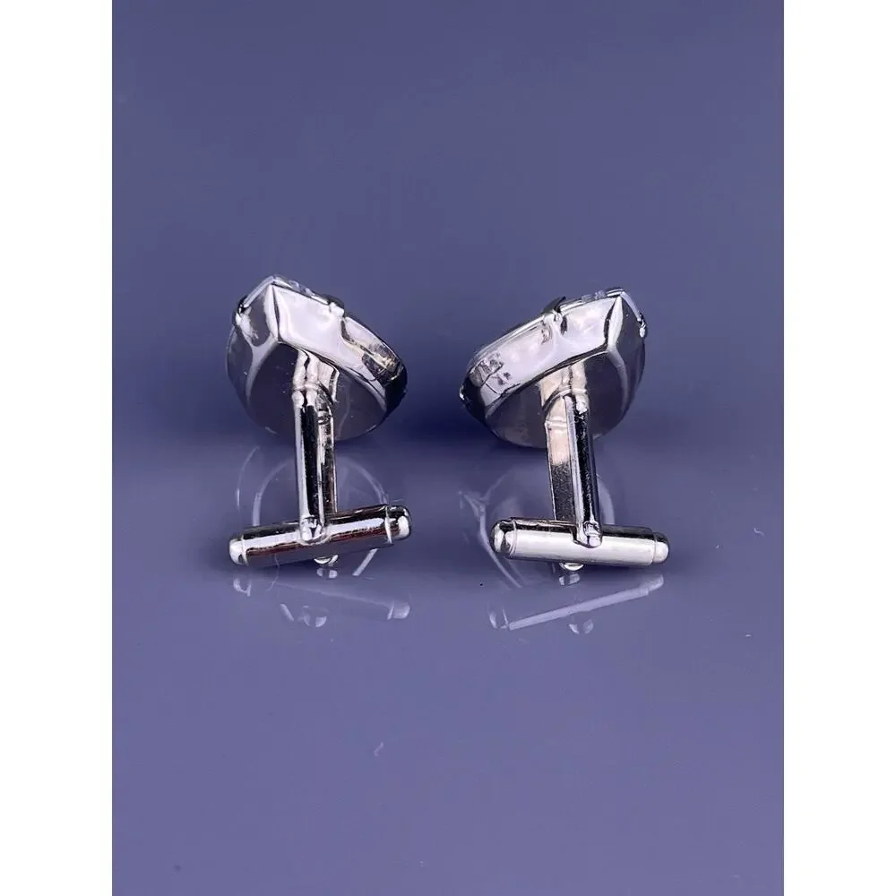 Large White Acrylic Teardrop Cufflinks Tie Clip Pin Set Silver Tone Vintage